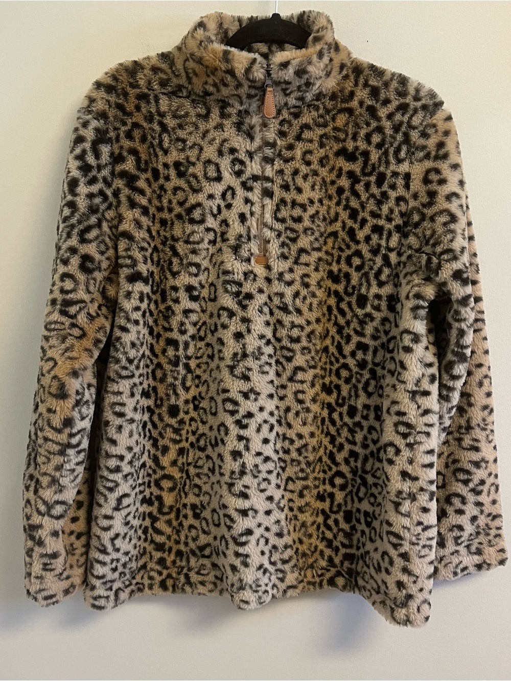 Women's Leopard Print Faux Fur Quarter Zip Mob Wife Small Oversized